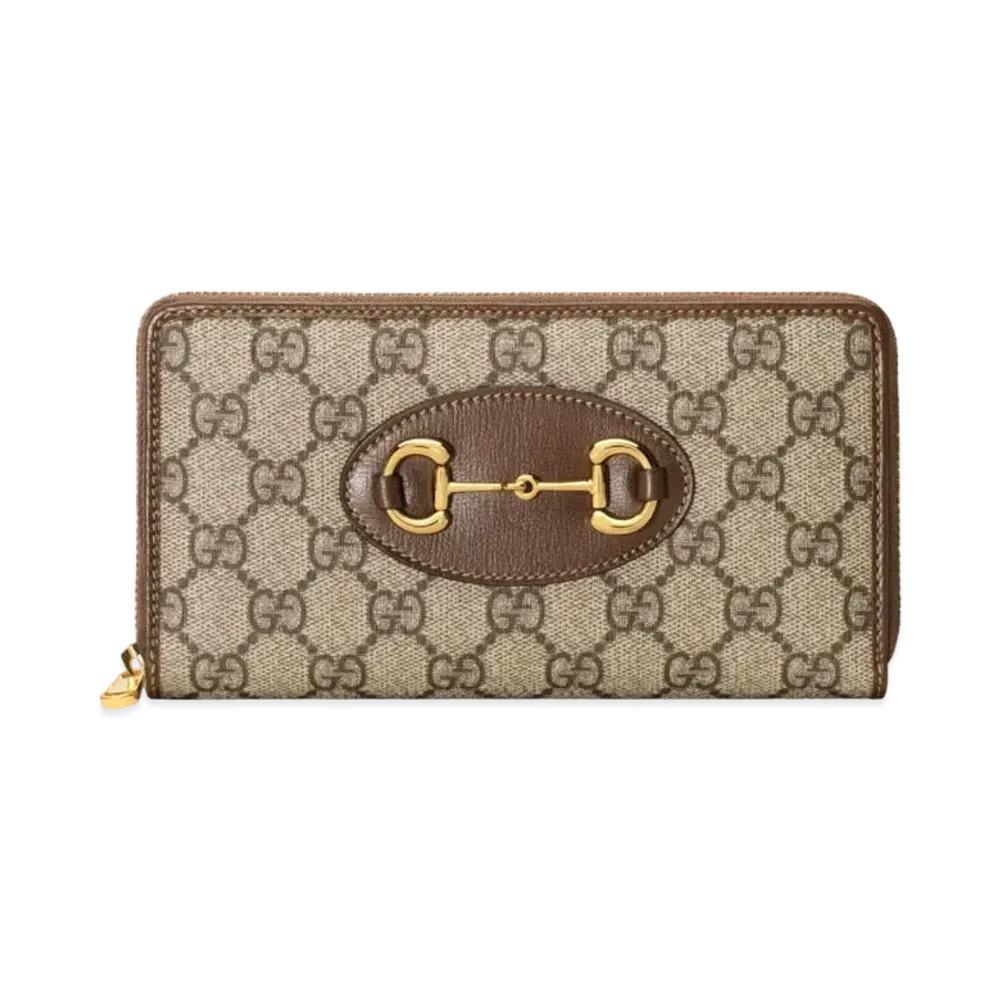 GUCCI Horsebit 1955 Zip Around Wallet "GG Supreme/Brown"