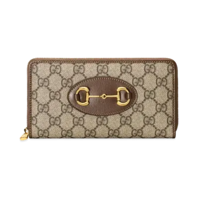 GUCCI Horsebit 1955 Zip Around Wallet "GG Supreme/Brown"