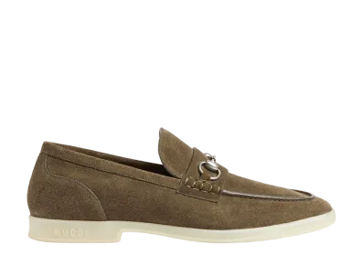 GUCCI Loafer With Horsebit Suede "Olive Green"