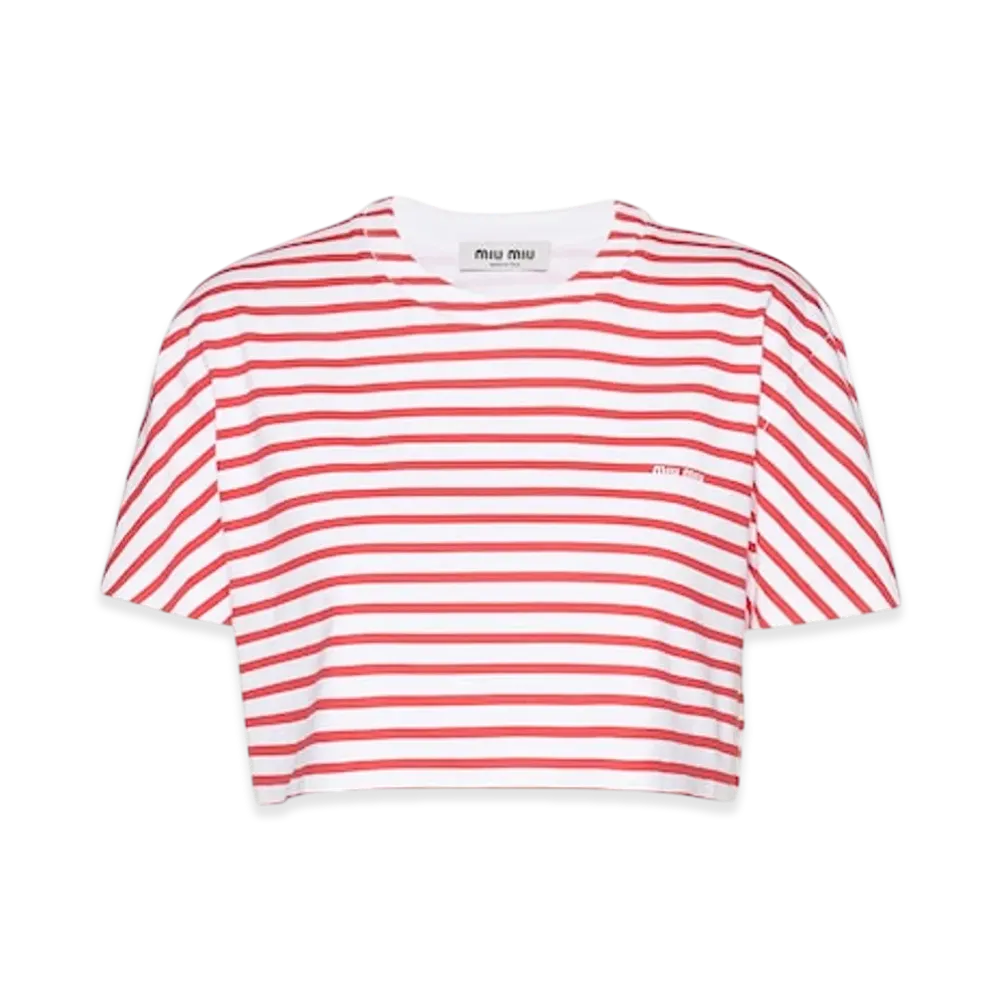 MIU MIU Women's Cotton T-Shirt with Printed Logo "White/Red"