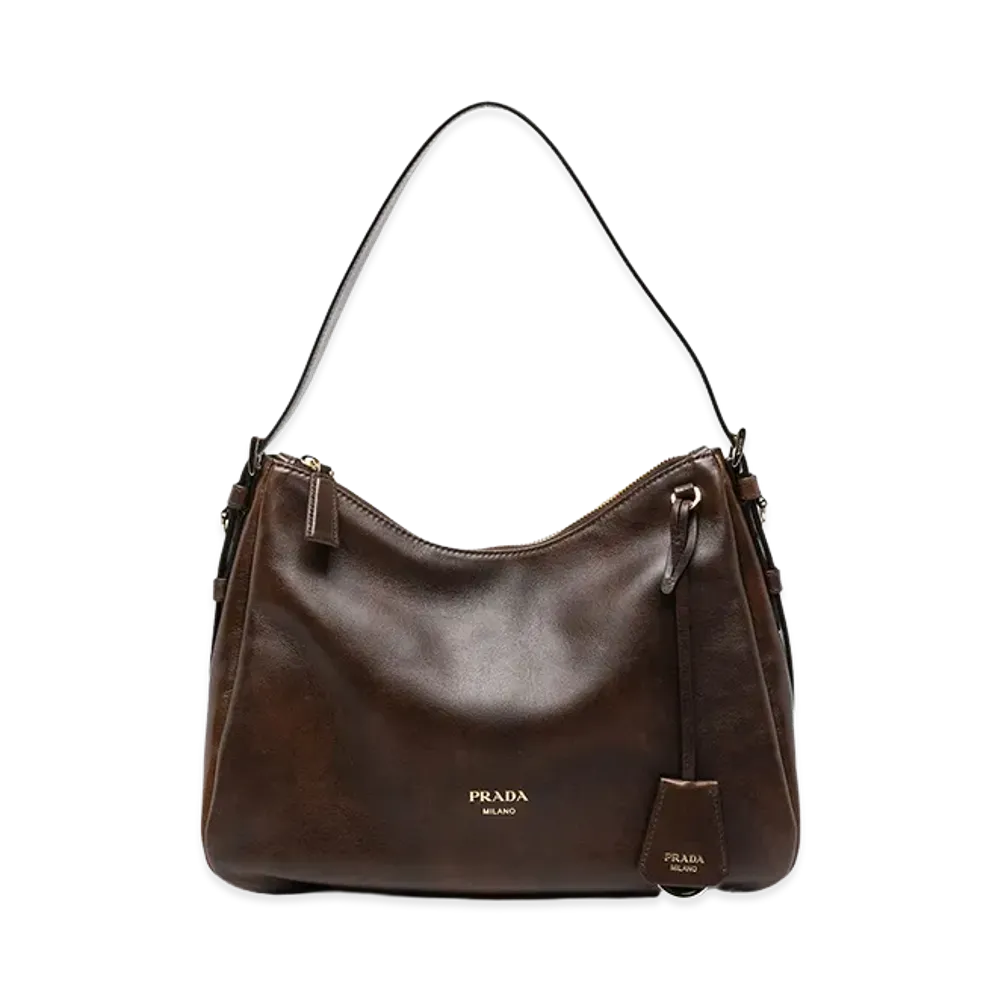PRADA Wonen's Leather Shoulder Bag "Brown"