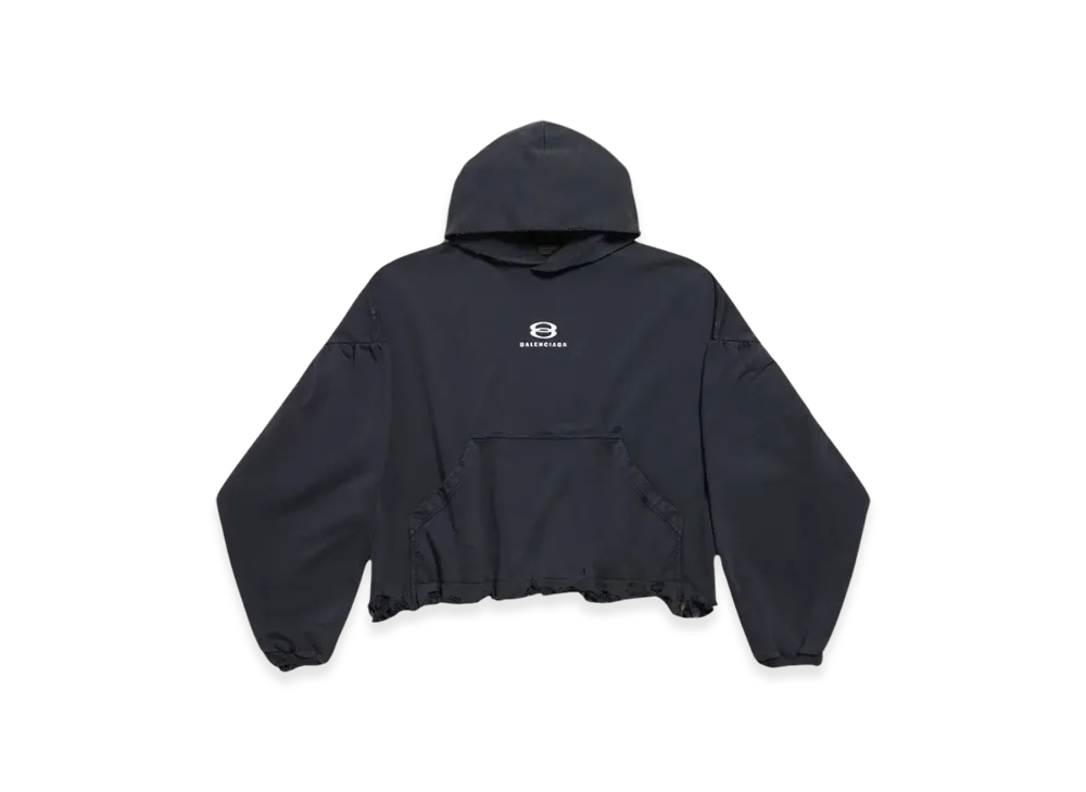 BALENCIAGA Women's Unity Sports Icon Cropped Hoodie Oversized "Black White"