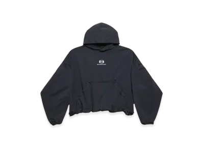 BALENCIAGA Women's Unity Sports Icon Cropped Hoodie Oversized "Black White"