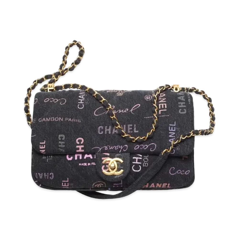 CHANEL Large Flap Bag Print Denim "Black/Multicolor"