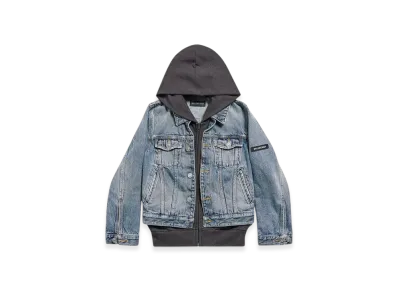BALENCIAGA Women's Patched Denim Jacket "Blue Grey"