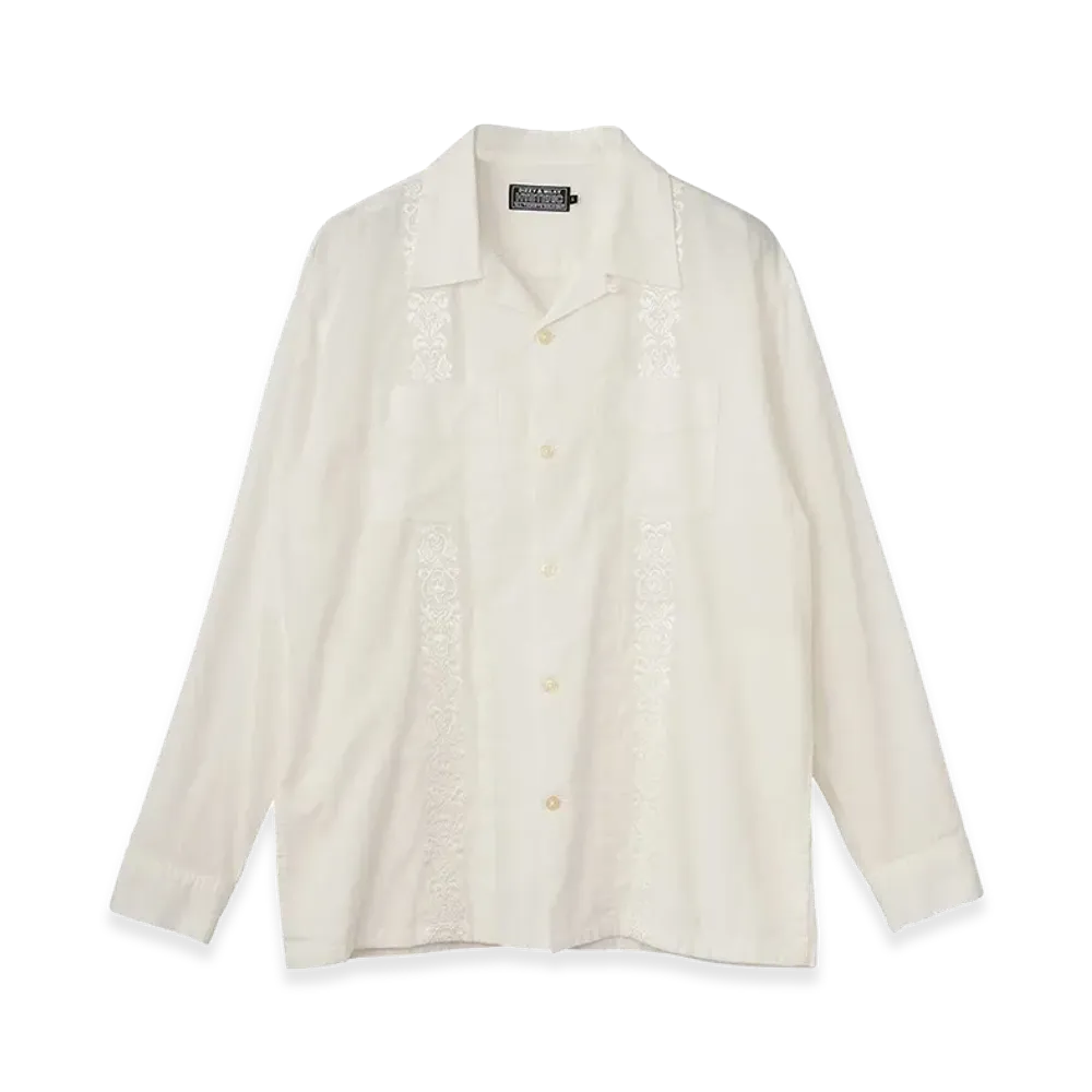 HYSTERIC GLAMOUR Skull Strap Embroidered Cuba Shirt "White"