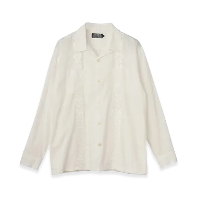HYSTERIC GLAMOUR Skull Strap Embroidered Cuba Shirt "White"