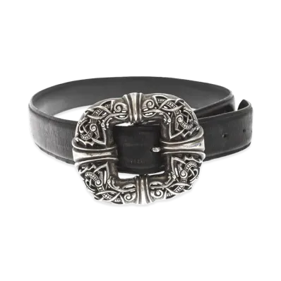 Chrome Hearts Celtic Center Bar Leather Belt Silver 925 "Silver/Black"