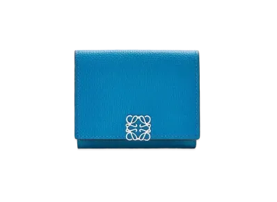 LOEWE Anagram Trifold Wallet In Pebble Grain Calfskin "Lagoon Blue"