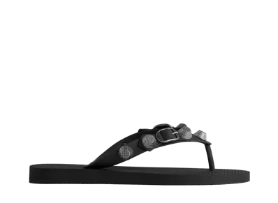 BALENCIAGA Women's Cagole Thong Sandal in Recycled Rubber "Black"