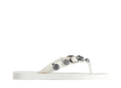 BALENCIAGA Women's Cagole Thong Sandal in Recycled Rubber "White"