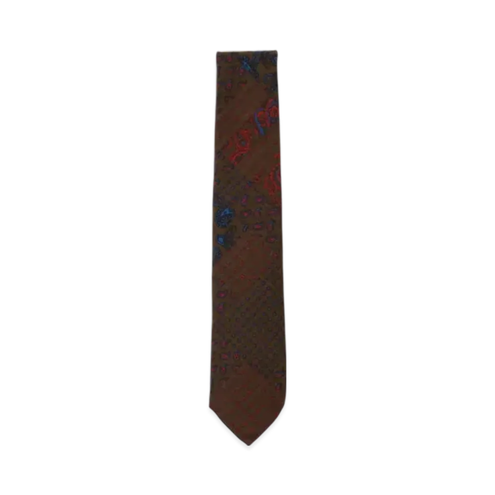 BEAMS Wool Silk Tie Paisley Print "Brown"