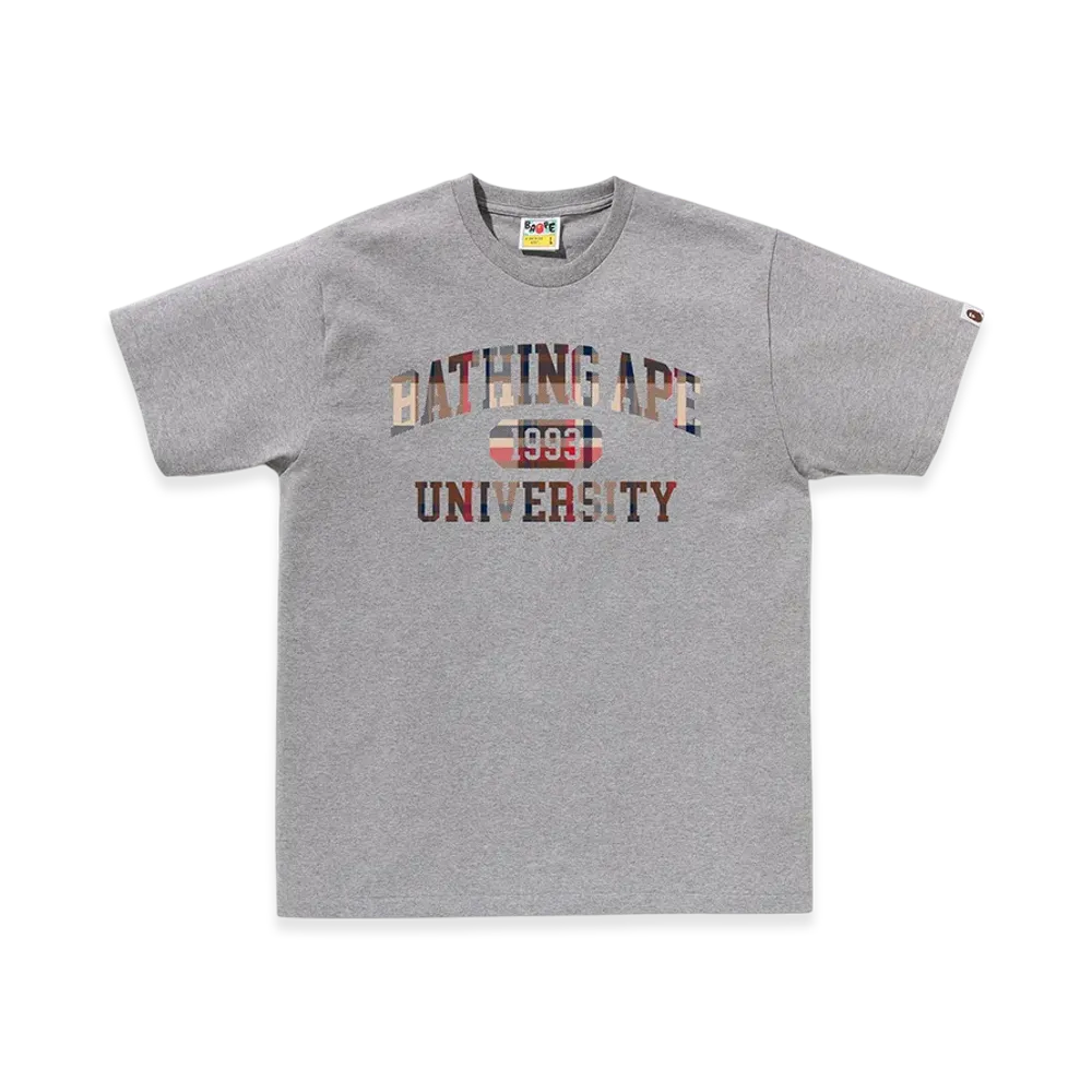 A BATHING APE Bape Check University College Logo Tee "Gray/Red"
