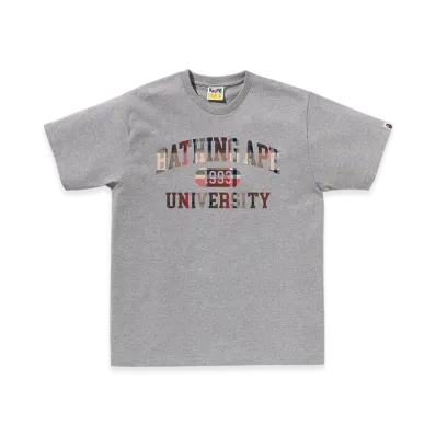 A BATHING APE Bape Check University College Logo Tee "Gray/Red"