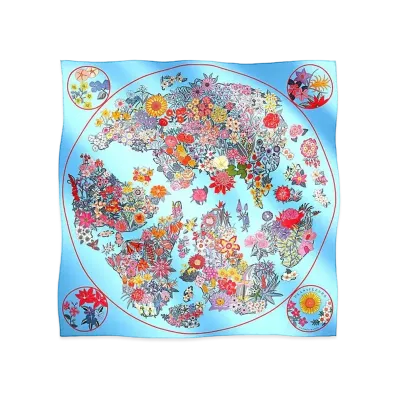 Hermes Carre 90 Planifleurs "Blue Ciel/Pink/Red"