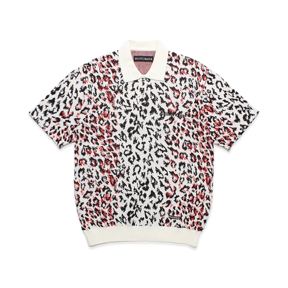 WACKO MARIA Leopard Jacquard Knit Polo Shirt "White"