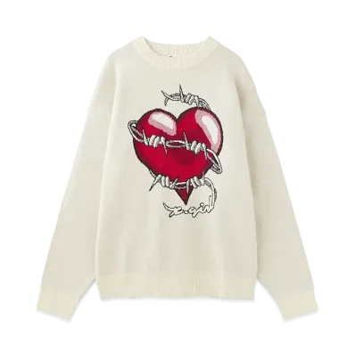 X-Girl Heart Barbed Wire Jacquard Knit Top "Off White"