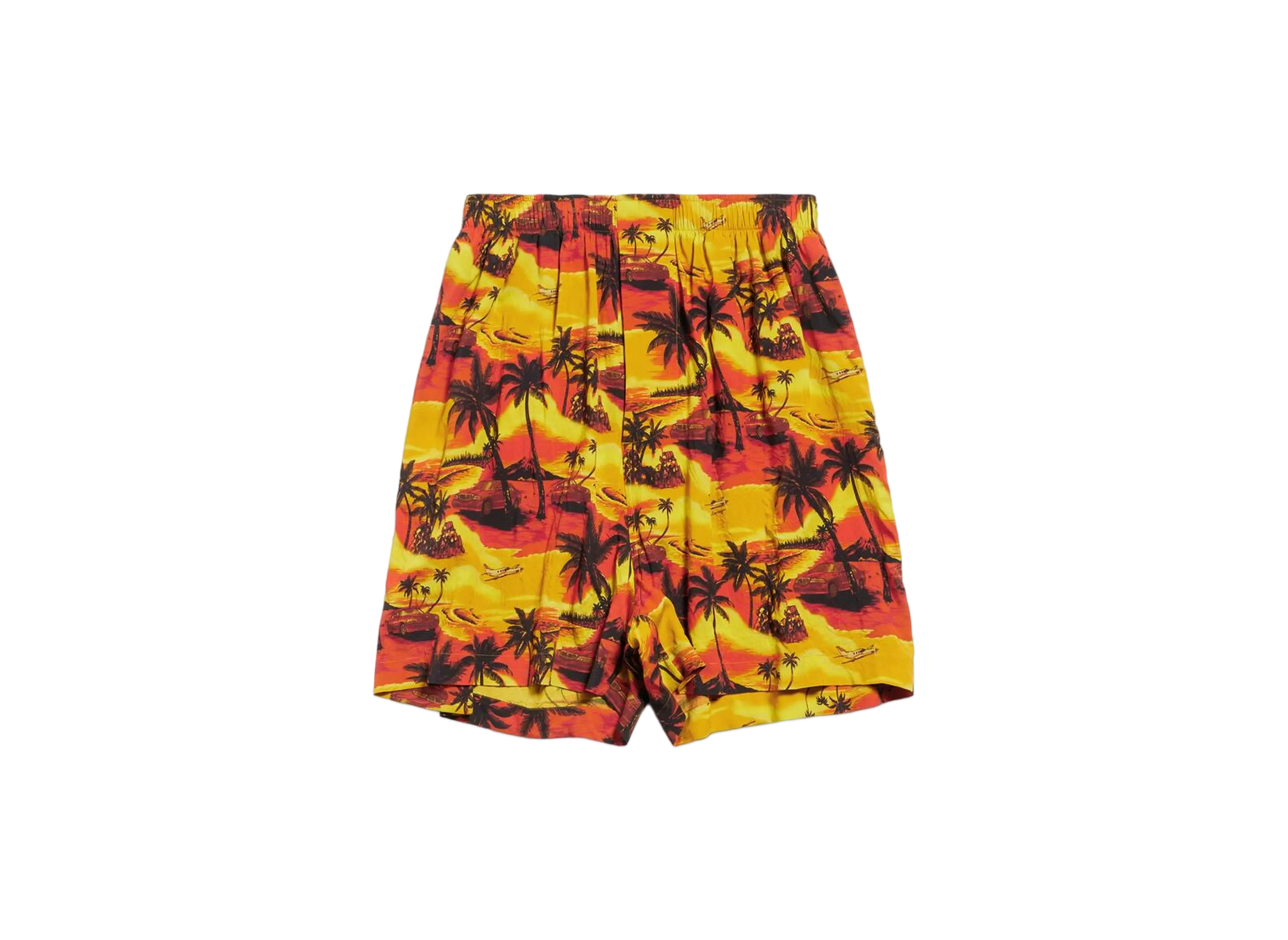 BALENCIAGA Men's Hawaiian Car Pyjama Shorts in Viscose Poplin "Orange"