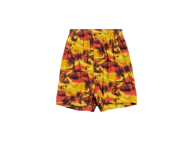 BALENCIAGA Men's Hawaiian Car Pyjama Shorts in Viscose Poplin "Orange"