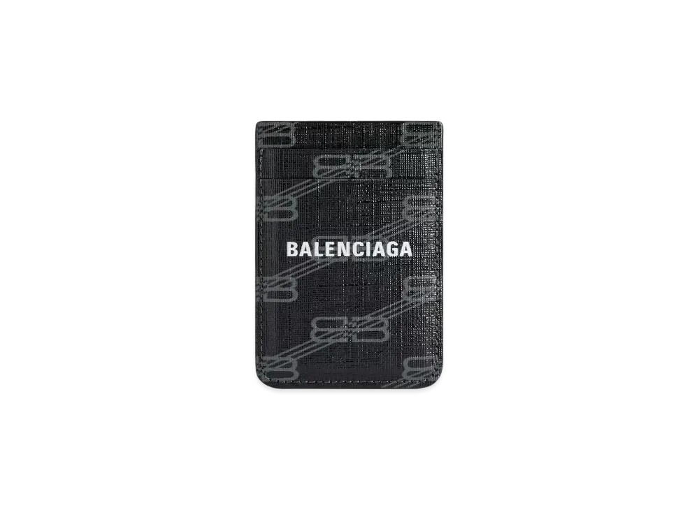 BALENCIAGA Signature Magnet Card Holder BB Monogram Coated Canvas "Black/Gray"