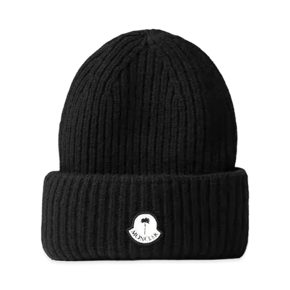 MONCLER GENIUS 8 MONCLER PALM ANGELS PATCH RIBBED BEANIE "Black"