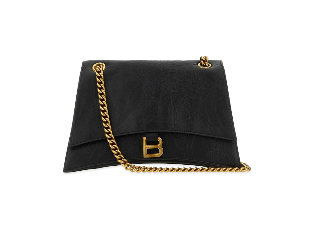 BALENCIAGA Women's Leather Medium Crush Shoulder Bag "Black"
