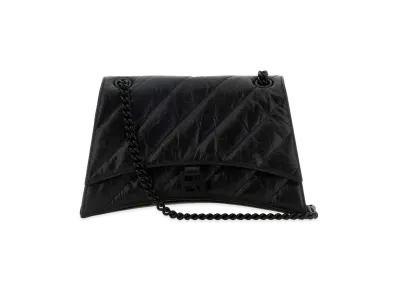 BALENCIAGA Women's Leather Medium Crush Shoulder Bag "Black"