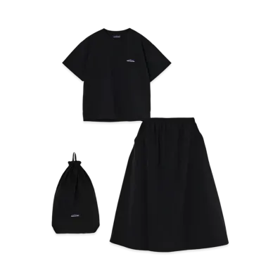 THOUSAND MILE Short Sleeve T-Shirt & Skirt Set "Black"