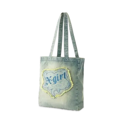 X-Girl Faded Logo Patch Denim Tote Bag "Light Indigo"