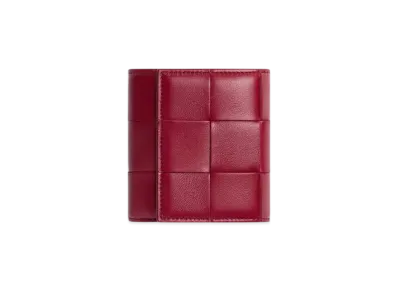 Bottega Veneta Cassette Tri-Fold Wallet With Origami Coin Purse "Dark Red/Blisswashed"