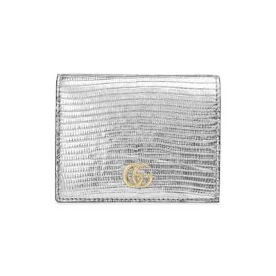 GUCCI GG Marmont Lizard Card Case "Silver Lizard"