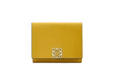 LOEWE Anagram Trifold Wallet In Pebble Grain Calfskin "Ochre"