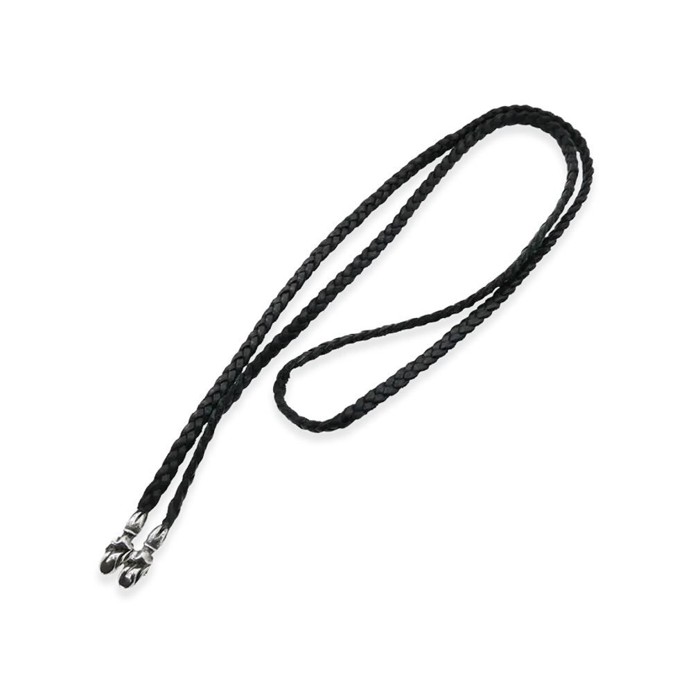 Chrome Hearts Lips & Tongue Leather Braid Necklace "Black/Silver"