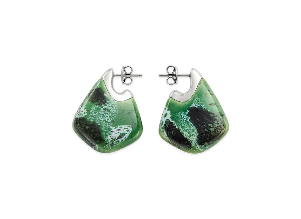 Bottega Veneta Small Fin Ceramic Earrings "Apple Green/White"