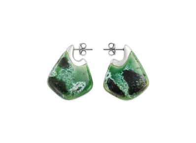 Bottega Veneta Small Fin Ceramic Earrings "Apple Green/White"