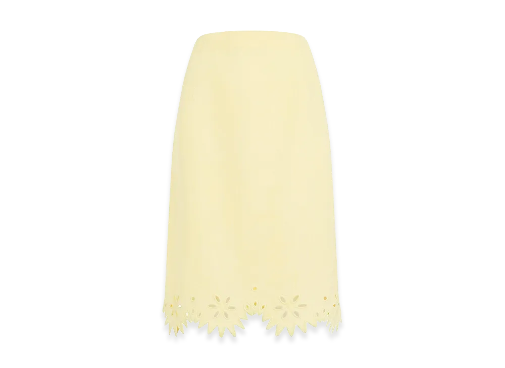 Bottega Veneta Women's Grainy English Embroidery Midi Skirt "Chalk Banana"