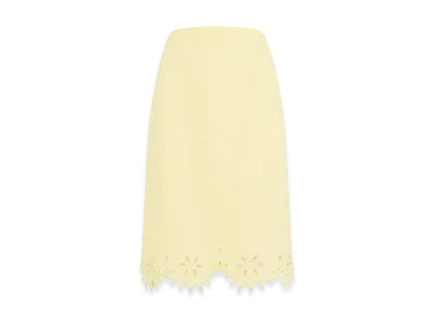 Bottega Veneta Women's Grainy English Embroidery Midi Skirt "Chalk Banana"