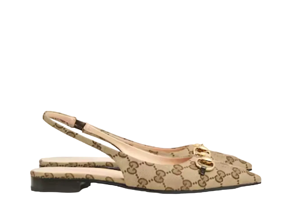 GUCCI WMNS Horsebit Slingback Ballet Flat "Beige/Ebony"
