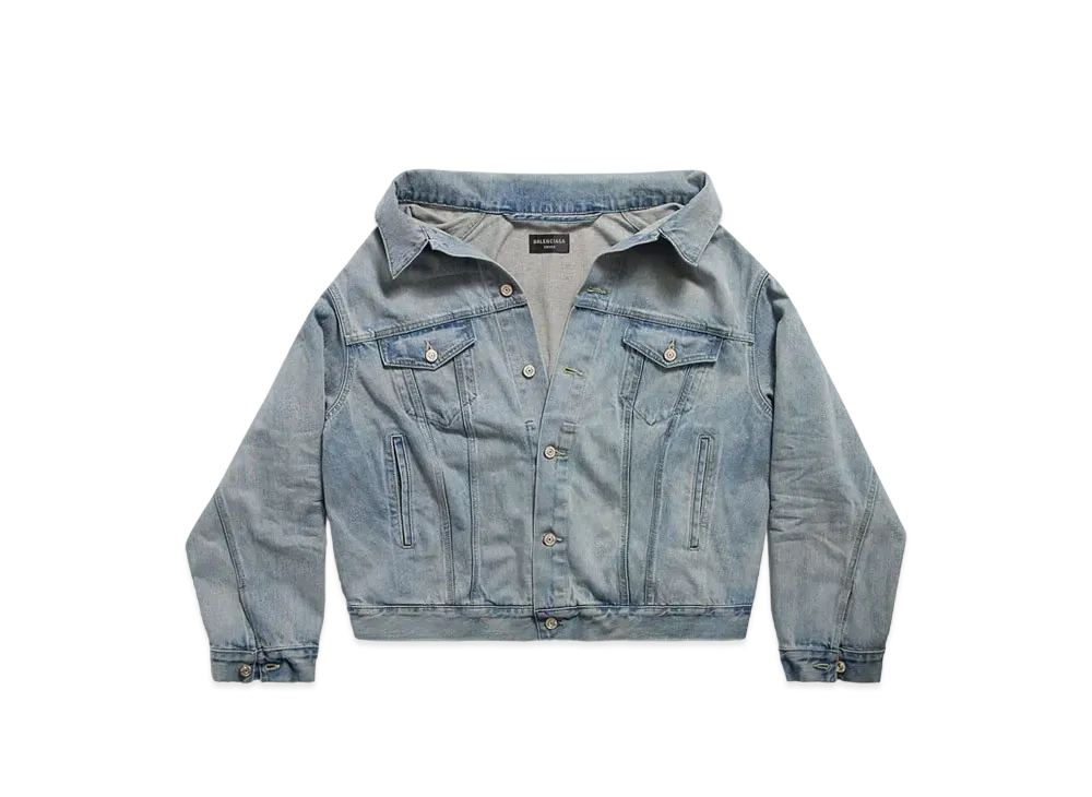 BALENCIAGA Women's Off Shoulder Jacket Organic Selvedge Denim "Light Blue"