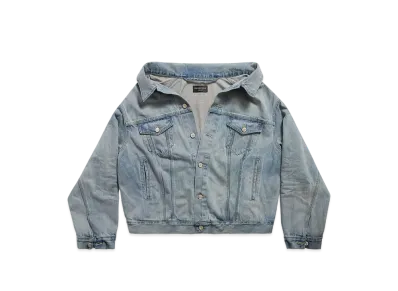 BALENCIAGA Women's Off Shoulder Jacket Organic Selvedge Denim "Light Blue"