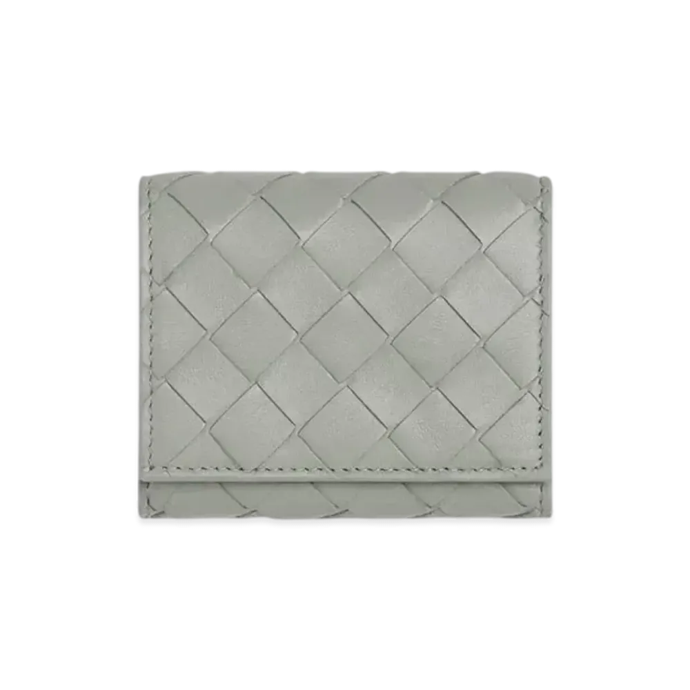 Bottega Veneta Intrecciato Tri-Fold Zip Wallet "Agate Grey"