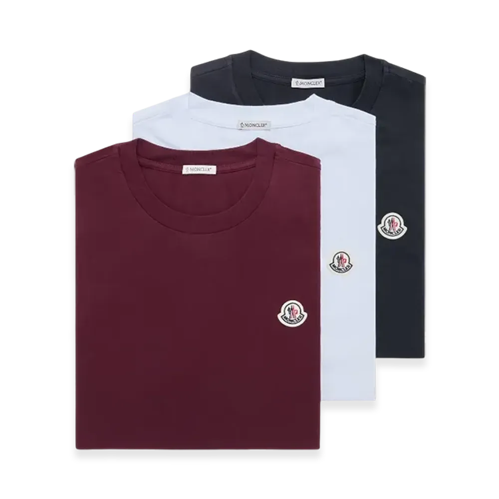 MONCLER Logo Patch Cotton T-Shirt (Pack of Three) "White Navy Blue"