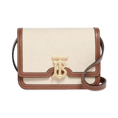 Burberry Small Cotton Canvasleather TB Bag "Soft Fawn/Ecru"
