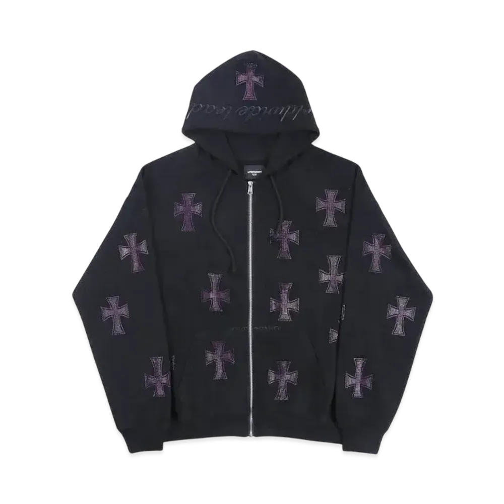 Unknown London Rhinestone Cross Zip Hoodie "Black"