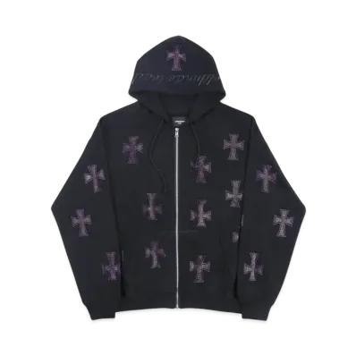 Unknown London Rhinestone Cross Zip Hoodie "Black"