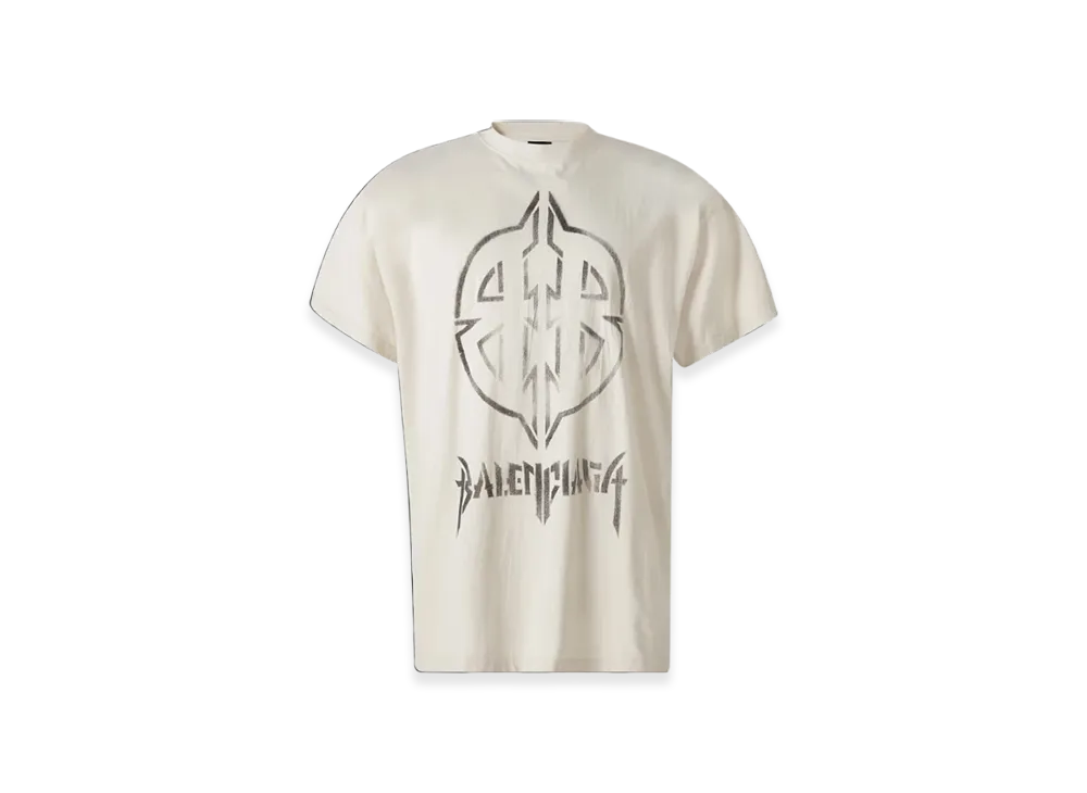BALENCIAGA Metal BB Stencil Oversize Logo T-Shirt "Beige Black"