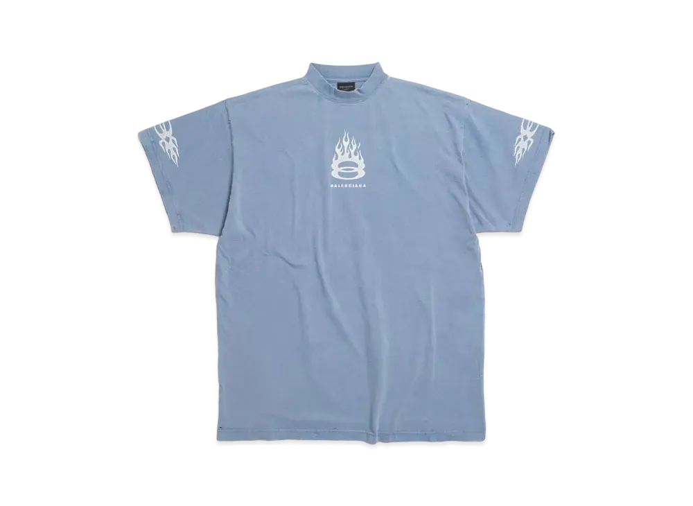 BALENCIAGA Burning Unity T-Shirt Oversized in Vintage Jersey "Light Blue"