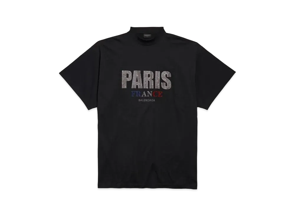 BALENCIAGA Paris Strass T-Shirt Oversized in Vintage Jersey "Black"