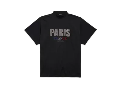 BALENCIAGA Paris Strass T-Shirt Oversized in Vintage Jersey "Black"
