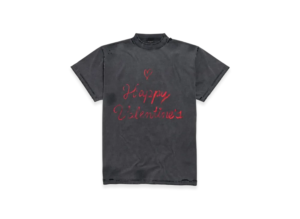 BALENCIAGA Women's Lipstick Valentines Oversized T-Shirt "Black Faded"